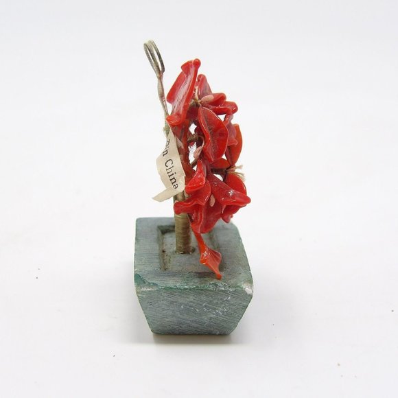 Vintage Place Card Holders Poinsettia Flowers with Red Glass Petals in Green Sto - Picture 7 of 10